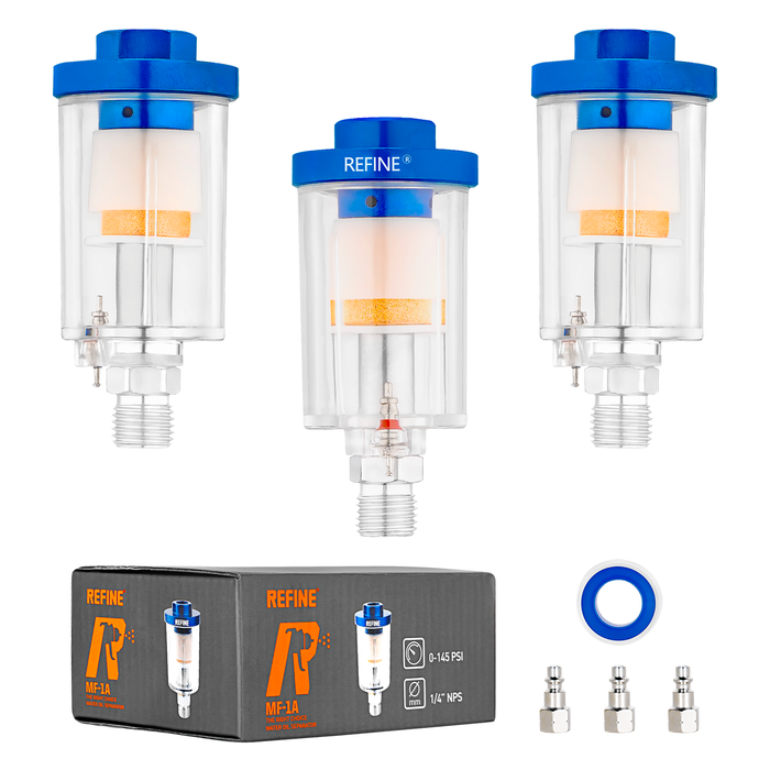 REFINE 3pcs Water Oil Separator Kit, 145PSI 1/4'' NPS Airbrush Filter Moisture Separator for Air Line Compressor Fitting