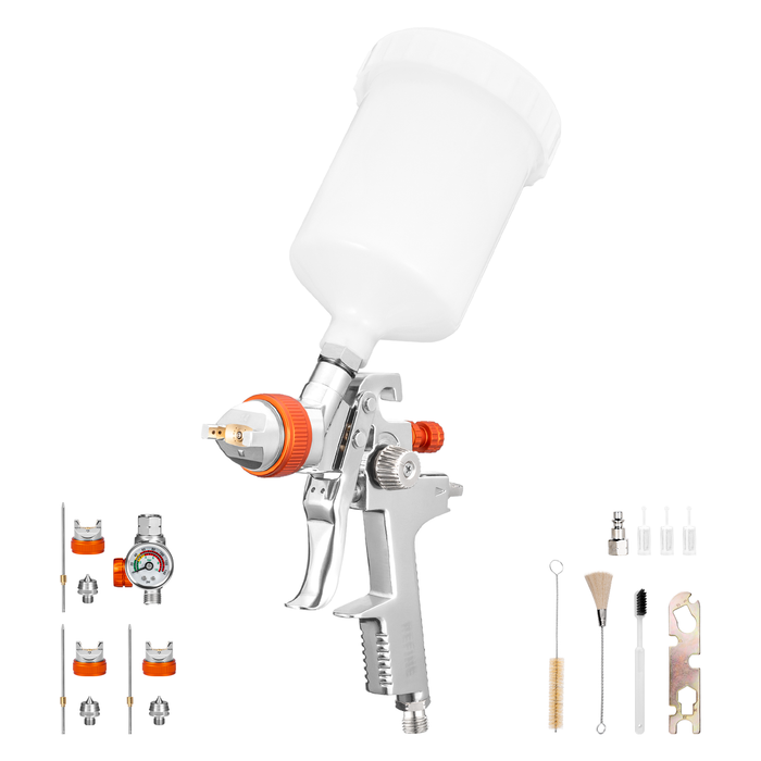 REFINE R827G Air Spray Gun Kit with 1.4/1.7/2.0mm Nozzles, 600cc Cup, for Topcoat, Basecoat Painting