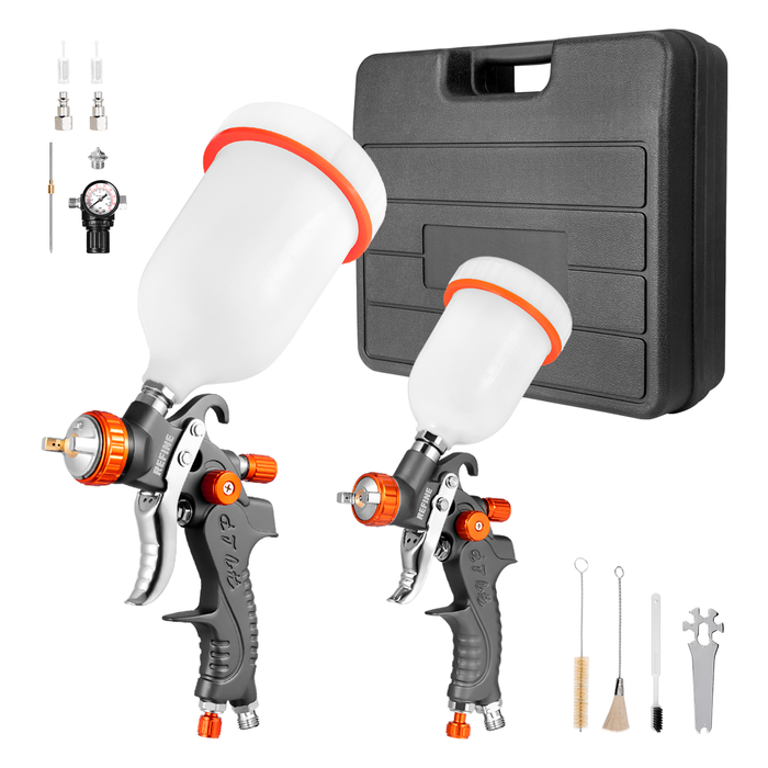 REFINE HVLP Air Spray Paint Gun Sets, 1.0/1.4/1.7mm Nozzle, 100cc & 600cc, for Primer, Topcoat, Touch-Up
