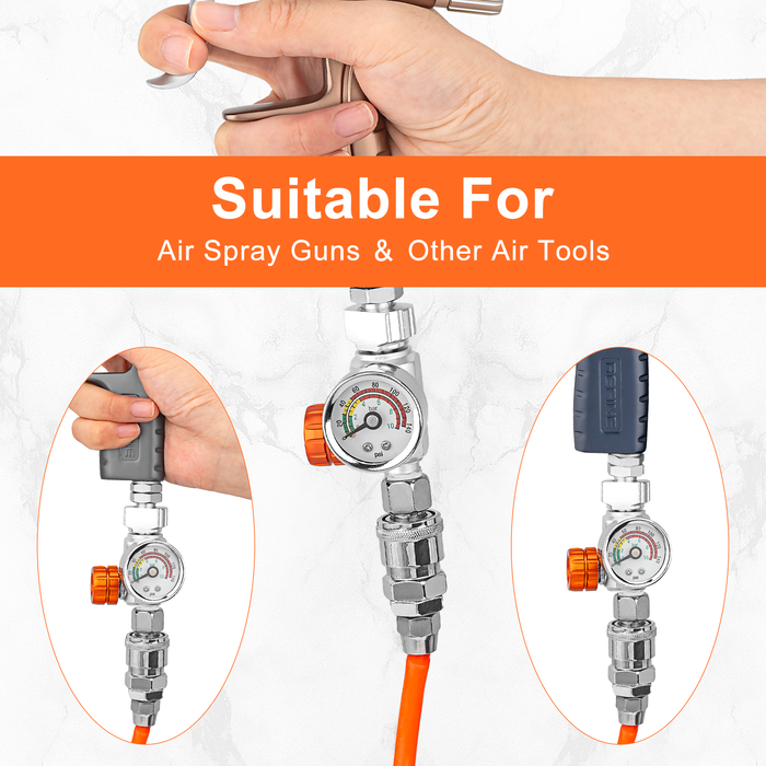 REFINE Air Pressure Regulator Kit with Gauge for Air Spray Paint Guns 145PSI 1/4" NPS