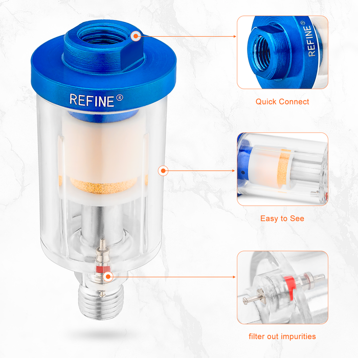 REFINE 3pcs Water Oil Separator Kit, 145PSI 1/4'' NPS Airbrush Filter Moisture Separator for Air Line Compressor Fitting