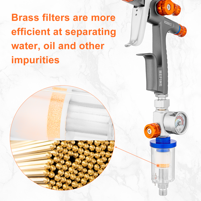 REFINE 3pcs Water Oil Separator Kit, 145PSI 1/4'' NPS Airbrush Filter Moisture Separator for Air Line Compressor Fitting