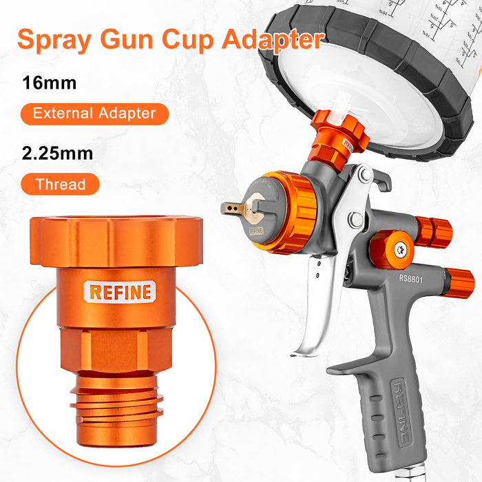 REFINE Spray Gun Cup Adapter Fits For RS8901 RS8801D RS8801, TR16*2.25mm External Thread Paint Gun Cup Adapter