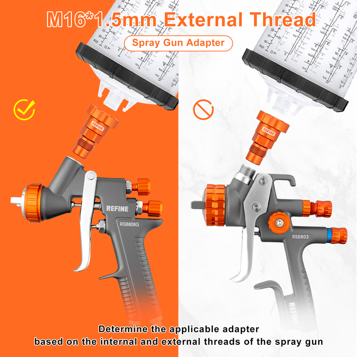 REFINE Spray Gun Cup Adapter Fits for RS8808G, M16*1.5mm External Thread Paint Gun Cup Adapter