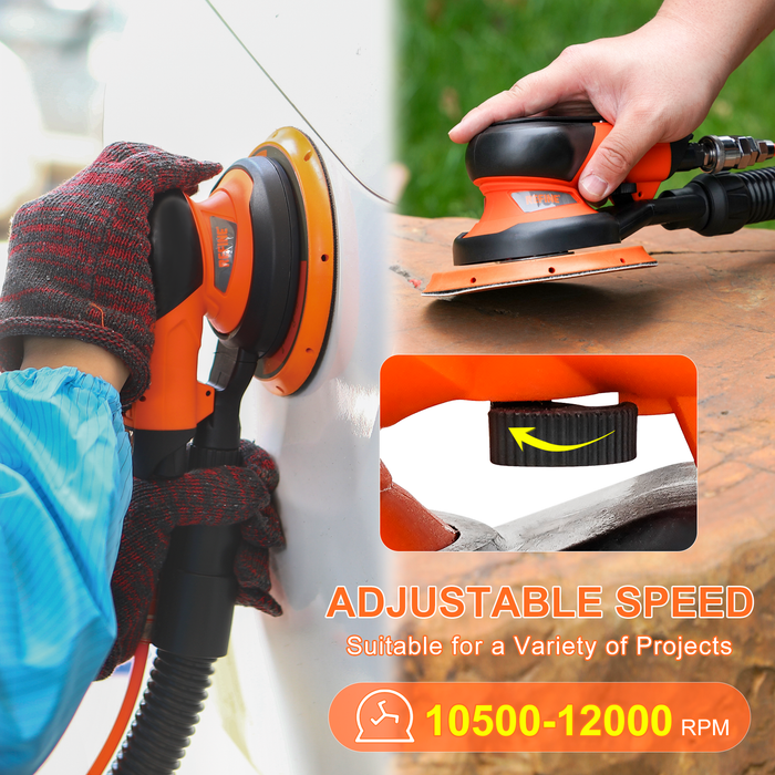 REFINE R-65D 6" Air Random Orbital Sander with 10 Pcs Sandpapers, for Car Polishing, Vacuum Ready