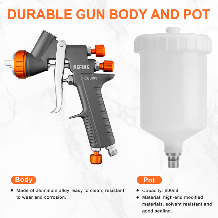 REFINE RS8808G Air Spray Paint Gun Kit, 1.4/1.8/2.0mm Nozzle Sets, for Cars, House Painting